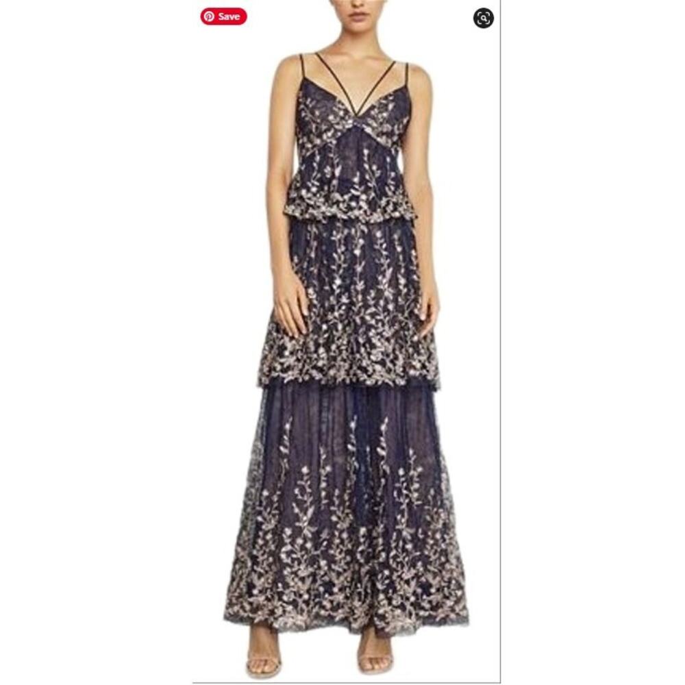 NWT - BCBG MAXAZRIA WOMENS SZ 2 NAVY LACE FORMAL DRESS
